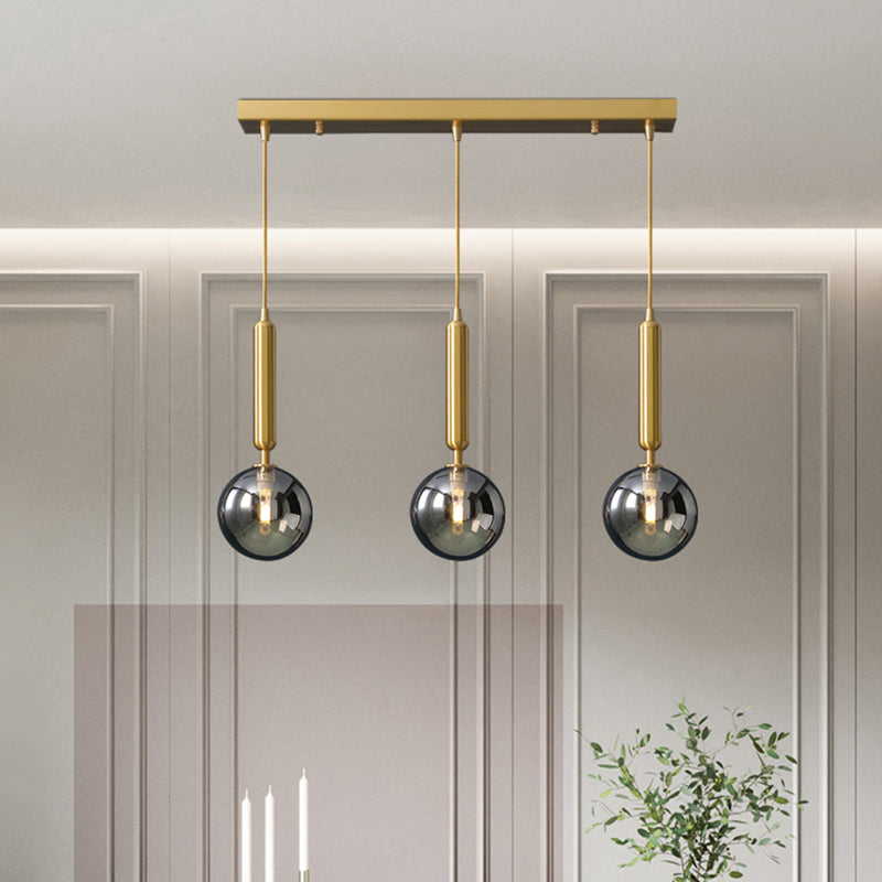 Postmodern Brass Pendant Ceiling Light With Ball Glass Shade - Ideal For Dining Rooms 3 Lights