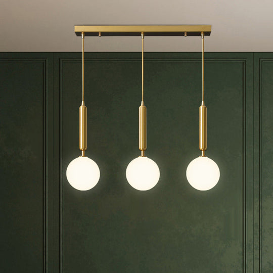 Postmodern Brass Pendant Ceiling Light With Ball Glass Shade - Ideal For Dining Rooms 3 Lights