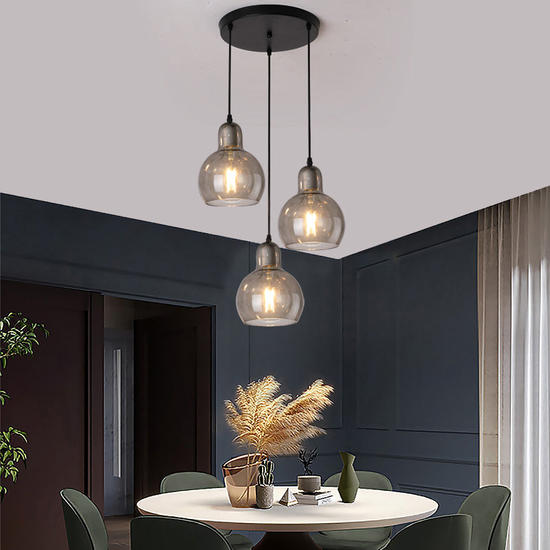 Black Postmodern Gourd Pendant Lamp With 3 Glass Heads For Dining Room Suspension Smoke Gray / 12