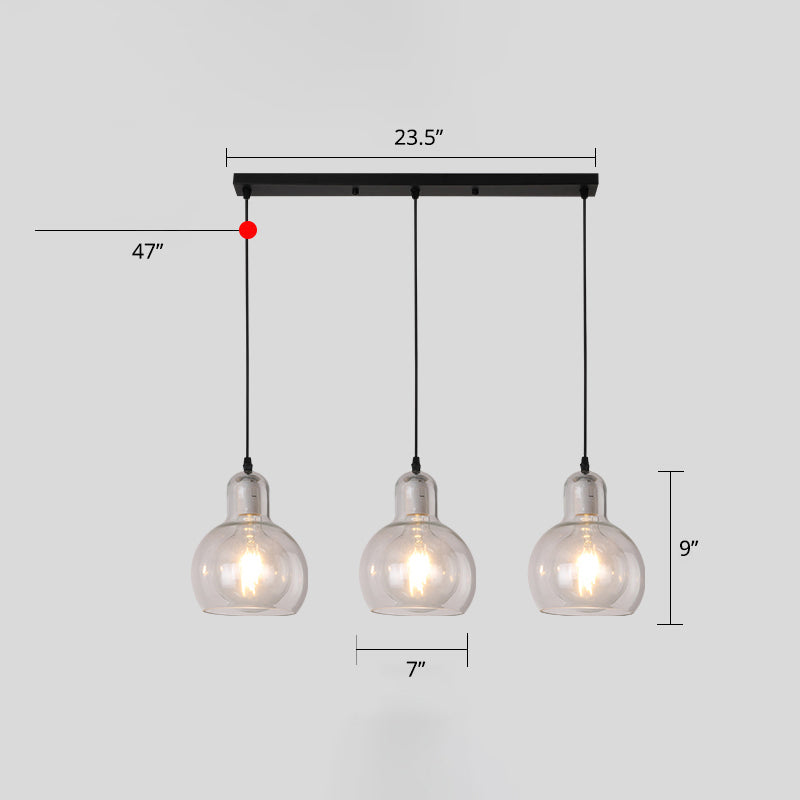 Black Postmodern Gourd Pendant Lamp With 3 Glass Heads For Dining Room Suspension Clear / 23.5