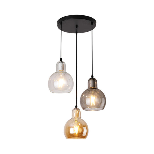 Modern Gourd Pendant Lamp With 3 Glass Heads - Black Suspension Light For Dining Room