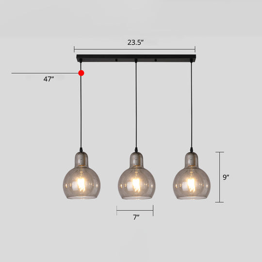 Modern Gourd Pendant Lamp With 3 Glass Heads - Black Suspension Light For Dining Room Smoke Gray /