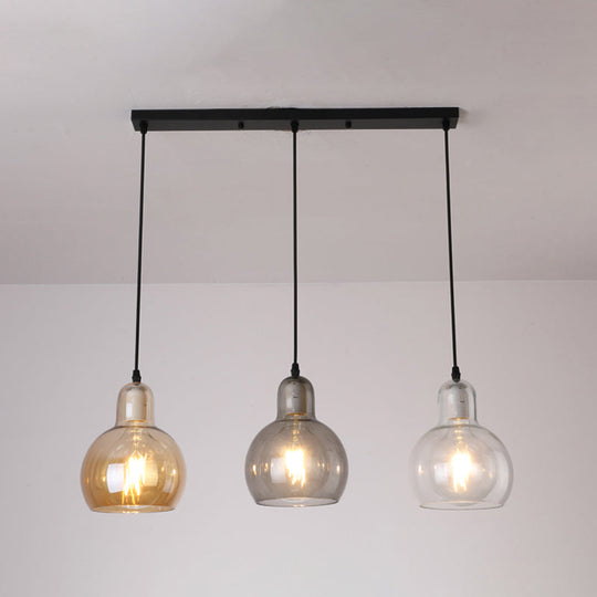 Black Postmodern Gourd Pendant Lamp With 3 Glass Heads For Dining Room Suspension