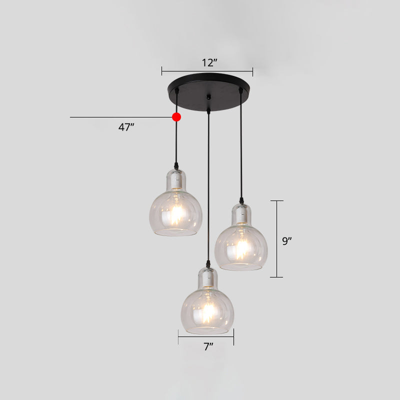 Modern Gourd Pendant Lamp With 3 Glass Heads - Black Suspension Light For Dining Room Clear / 12’