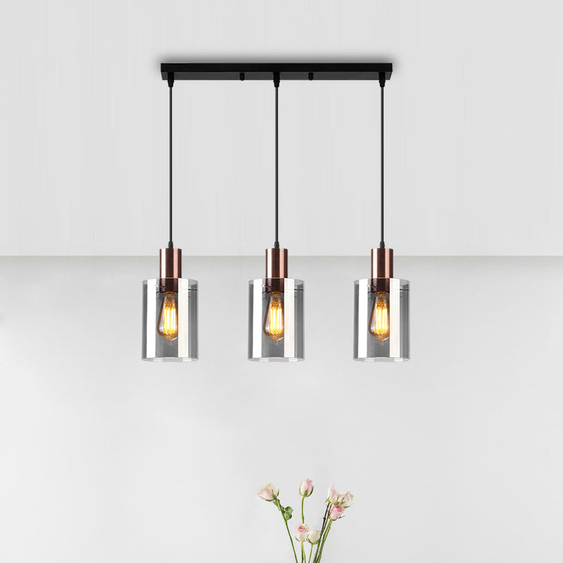 Modernist Rose Gold Pendant Light With 3 Bulbs And Smoke Glass For Restaurants
