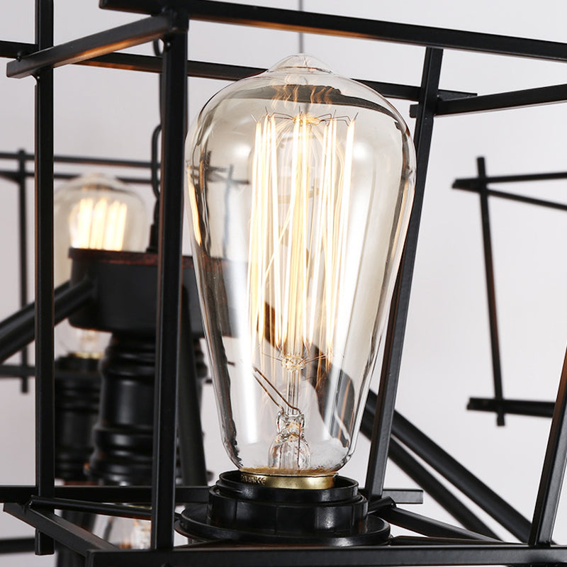Industrial Black Iron Multi-Light Cage Pendant Chandelier For Restaurants