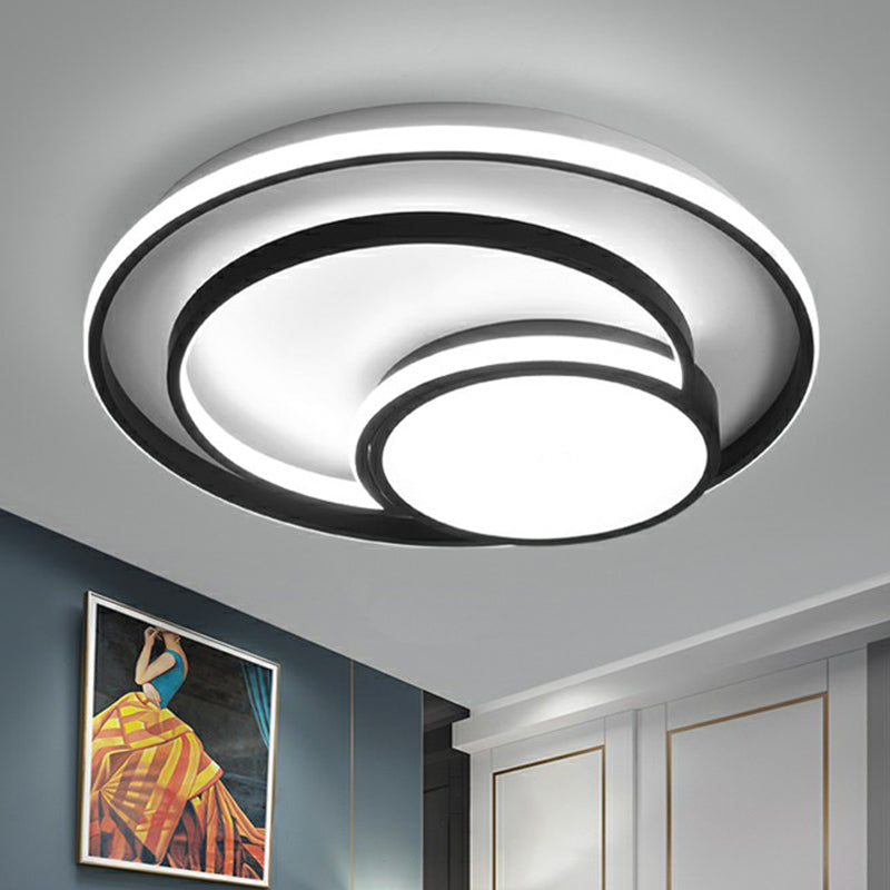 Black Minimalist 3-Ring Flush Mount Ceiling Lamp With Acrylic Shade