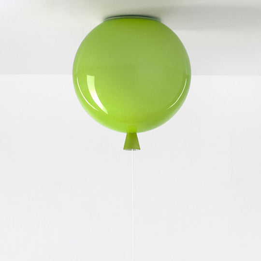 Kids Balloon Plastic Ceiling Light With Semi Mount And 1 - Light Fixture Green