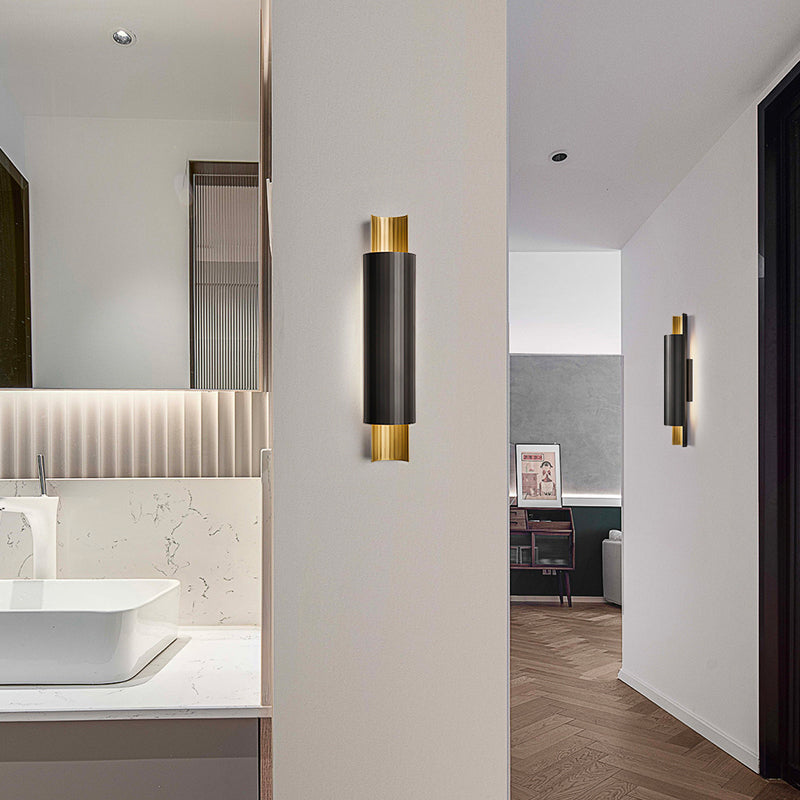 Led Wall Mount Sconce - Pipe Shaped Postmodern Metal Bedside Lighting In Black And Gold