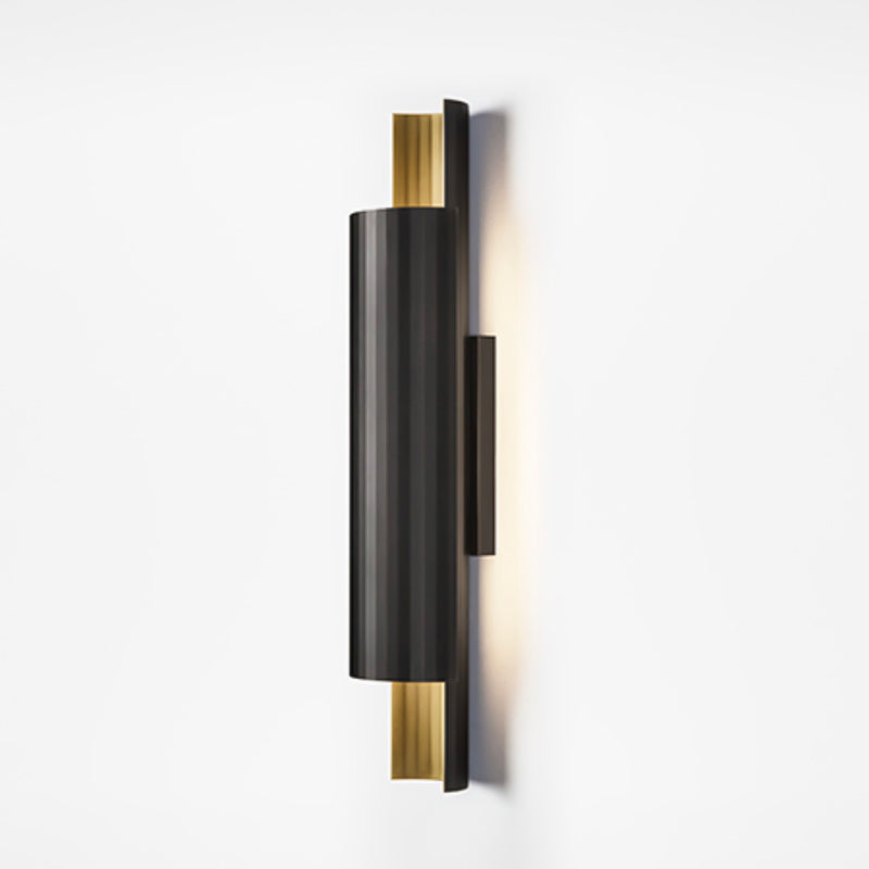 Led Wall Mount Sconce - Pipe Shaped Postmodern Metal Bedside Lighting In Black And Gold