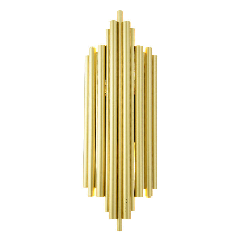 Gold Finish Flute Sconce: Postmodern 4-Light Wall Mount For Living Room