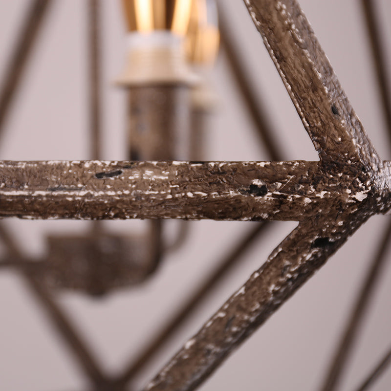 Metal Prismatic Cage Pendant Lamp: Rustic Stylish 3-Heads Chandelier Light Fixture With Adjustable