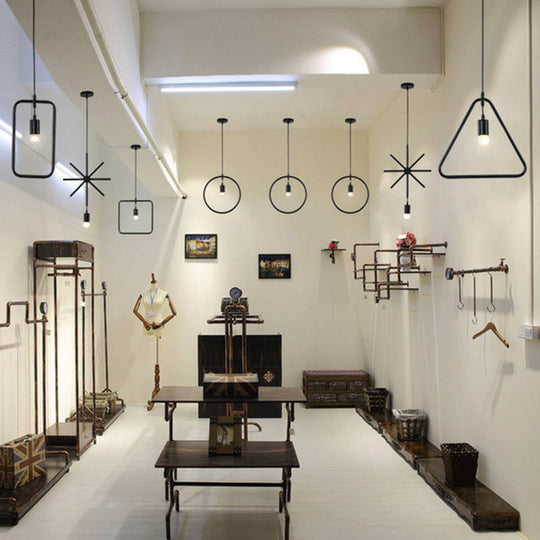 Geometric Single-Bulb Pendant Light: Industrial Metal Suspension For Dining Room