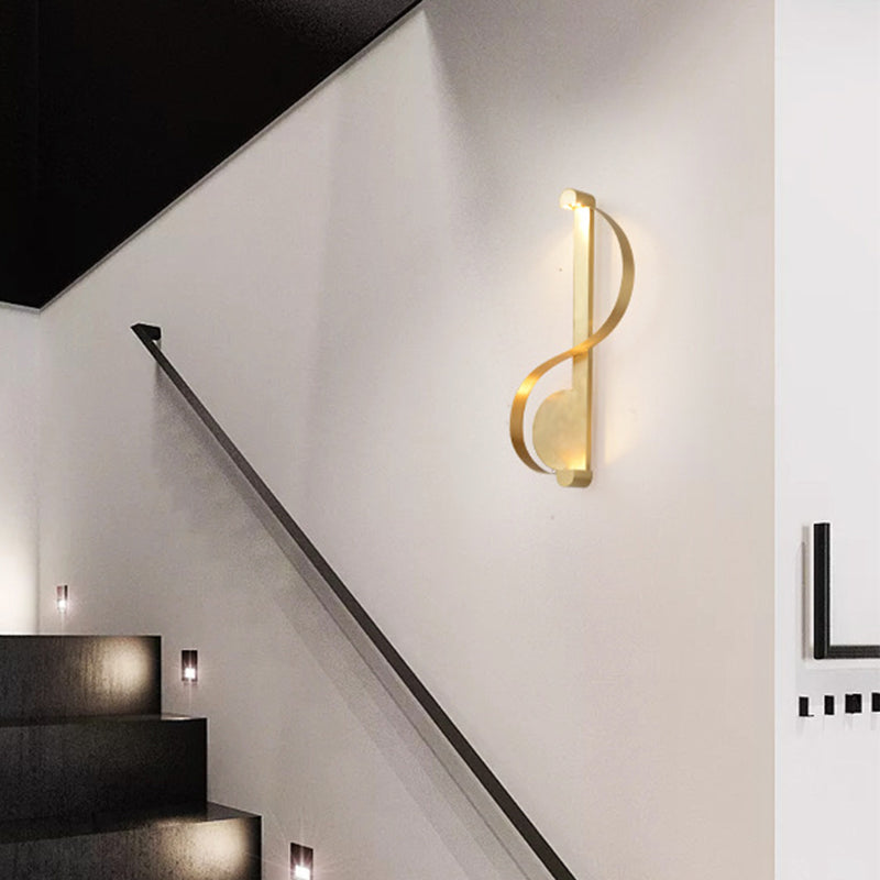 Minimalistic Brass Curve Led Wall Mount Light: Stylish Metal Sconce For Living Room