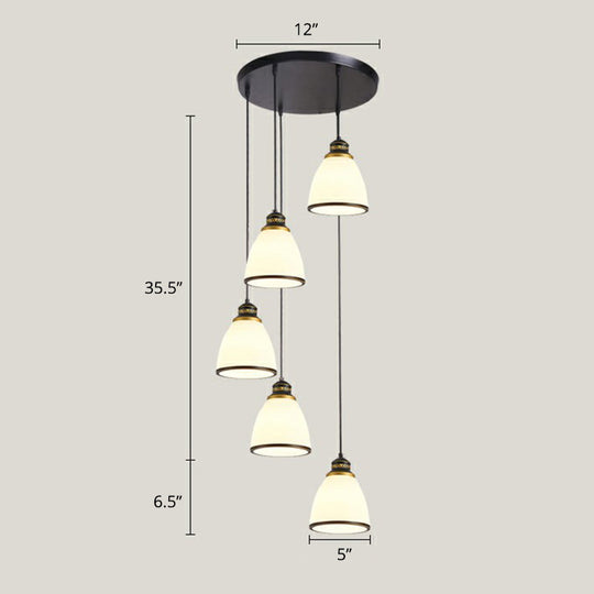 Modern Shaded Glass Multi Light Pendant Ceiling Lamp For Living Room 6 / Black-White