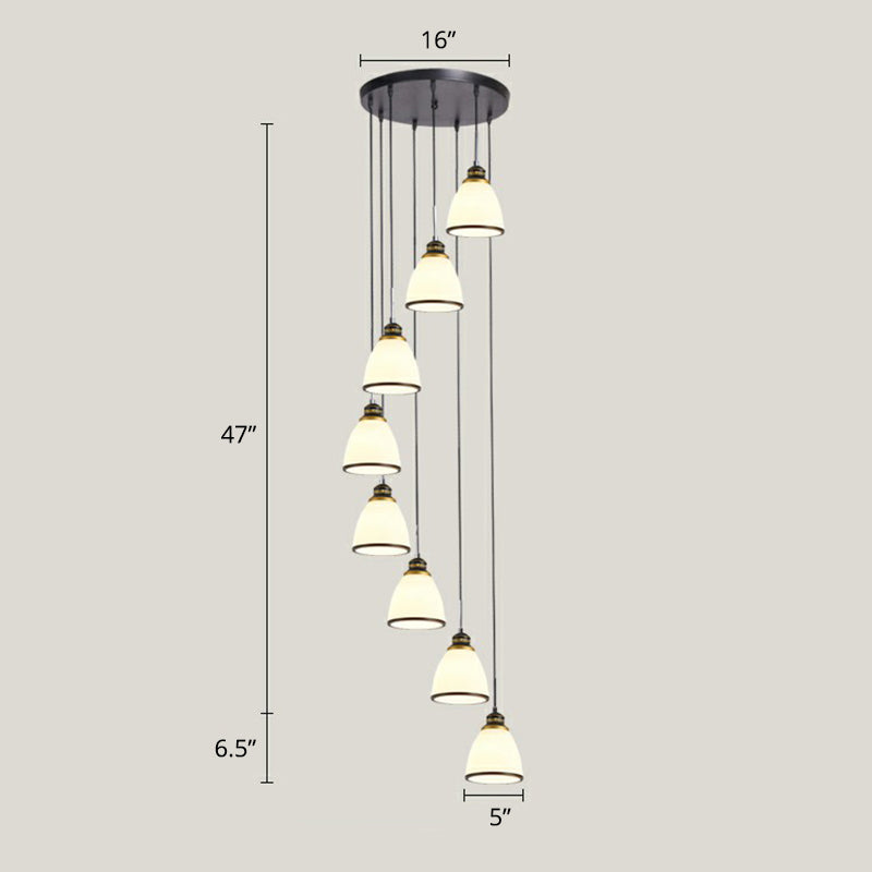 Modern Shaded Glass Multi Light Pendant Ceiling Lamp For Living Room 8 / Black-White