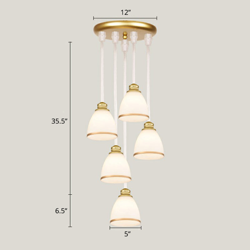 Modern Shaded Glass Multi-Light Pendant For Living Room Ceiling 5 / White-Gold