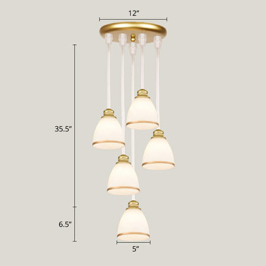 Modern Shaded Glass Multi Light Pendant Ceiling Lamp For Living Room 5 / White-Gold