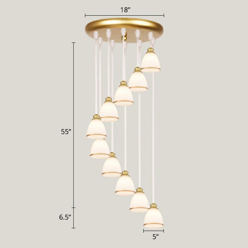 Modern Shaded Glass Multi Light Pendant Ceiling Lamp For Living Room 10 / White-Gold