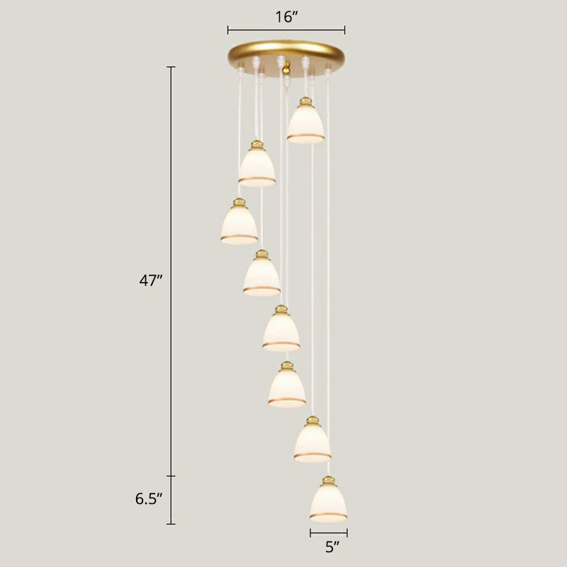 Modern Shaded Glass Multi-Light Pendant For Living Room Ceiling 8 / White-Gold