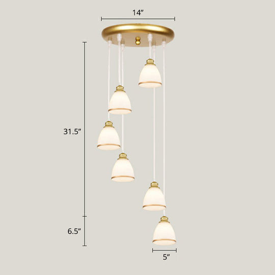 Modern Shaded Glass Multi-Light Pendant For Living Room Ceiling 6 / White-Gold