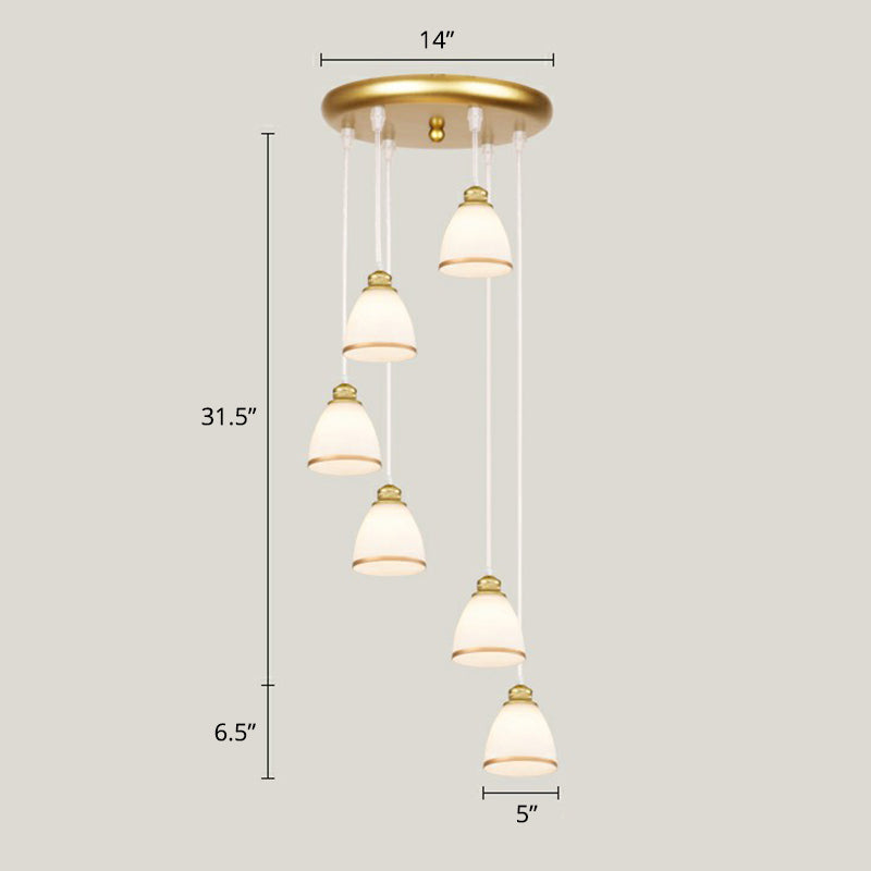 Modern Shaded Glass Multi Light Pendant Ceiling Lamp For Living Room 6 / White-Gold