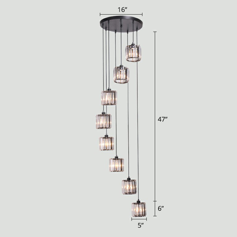 Modern Shaded Glass Multi-Light Pendant For Living Room Ceiling 8 / Black