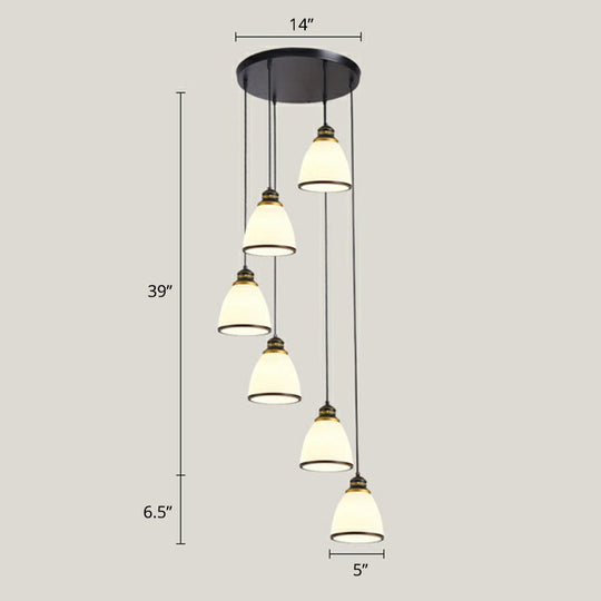 Modern Shaded Glass Multi-Light Pendant For Living Room Ceiling 5 / Black-White