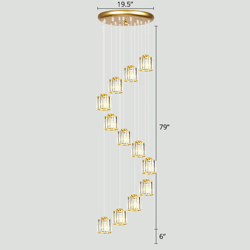 Modern Shaded Glass Multi-Light Pendant For Living Room Ceiling 12 / Gold