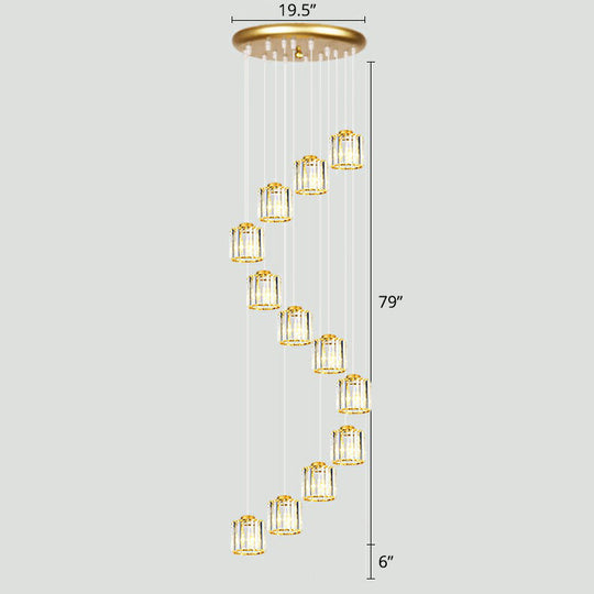 Modern Shaded Glass Multi-Light Pendant For Living Room Ceiling 12 / Gold