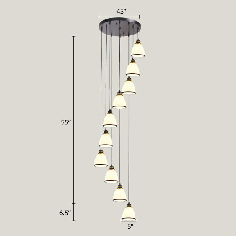 Modern Shaded Glass Multi Light Pendant Ceiling Lamp For Living Room 10 / Black-White