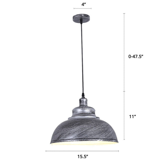 Metal Pendant Ceiling Light With Factory Style Bowl Shade - 1 Head Ideal For Restaurants & Hangouts