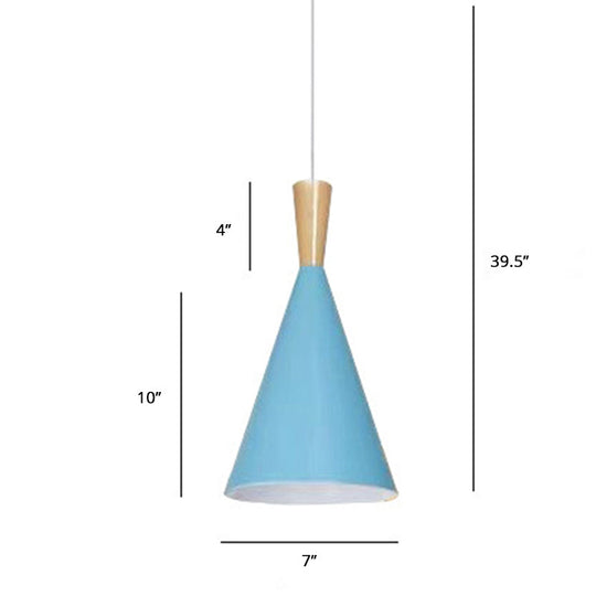 Metallic Macaron Cone Pendant - 1-Light Restaurant Lighting Fixture Blue