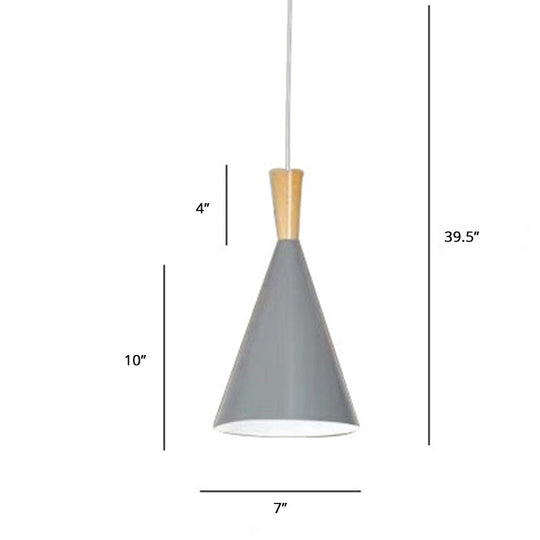 Metallic Macaron Cone Pendant - 1-Light Restaurant Lighting Fixture Grey