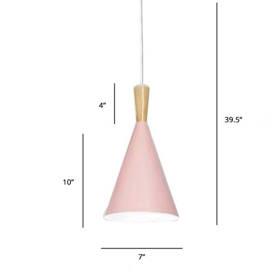 Metallic Macaron Cone Pendant - 1-Light Restaurant Lighting Fixture Pink