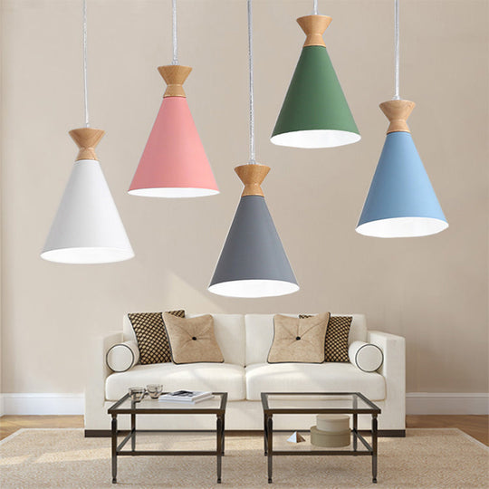 Conical Drop Pendant Ceiling Light With 1 Bulb Macaron Style For Living Rooms