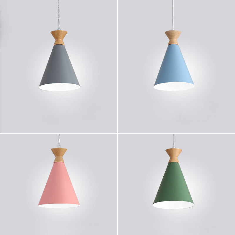 Conical Drop Pendant Ceiling Light With 1 Bulb Macaron Style For Living Rooms