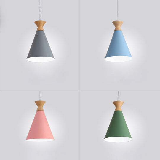 Conical Drop Pendant Ceiling Light With 1 Bulb Macaron Style For Living Rooms
