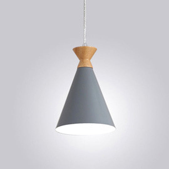 Conical Drop Pendant Ceiling Light With 1 Bulb Macaron Style For Living Rooms Grey