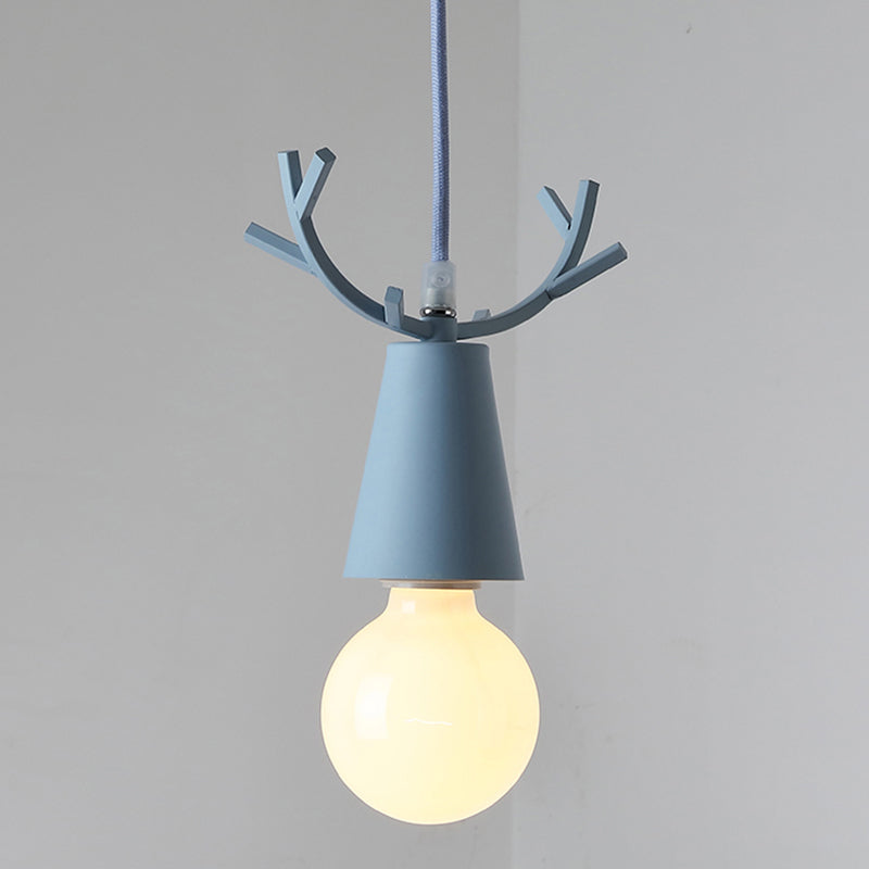 Modern Antler Metal Pendant Light With Open Bulb Design - Nordic Style Blue
