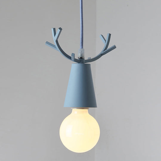 Modern Antler Metal Pendant Light With Open Bulb Design - Nordic Style Blue