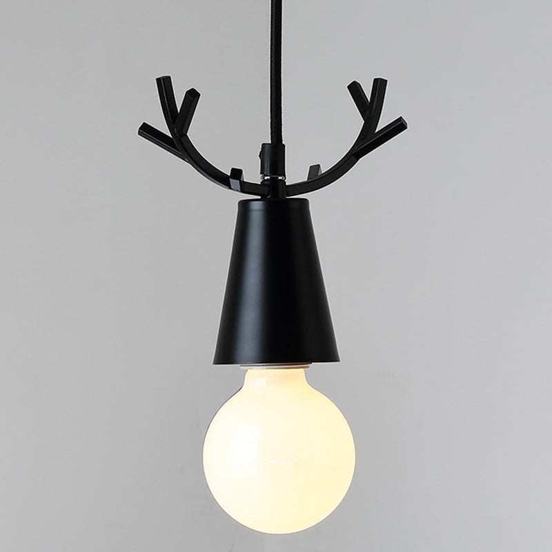 Modern Antler Metal Pendant Light With Open Bulb Design - Nordic Style Black