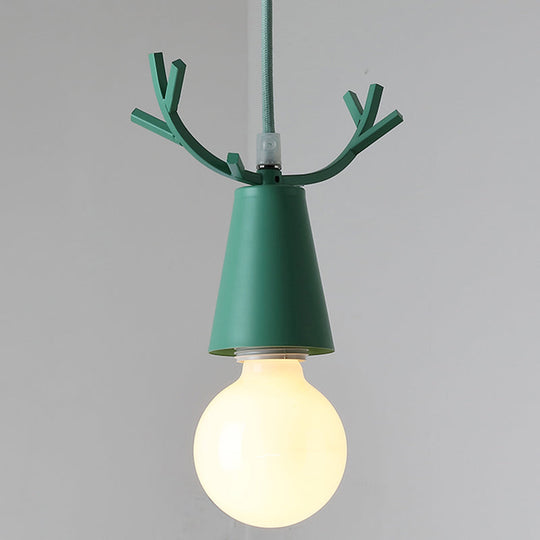 Modern Antler Metal Pendant Light With Open Bulb Design - Nordic Style Green