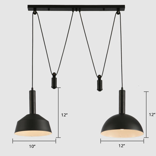 Modern Geometric Pendant Lamp With Pulley - Nordic Aluminum 2 Lights Ideal For Restaurants Black