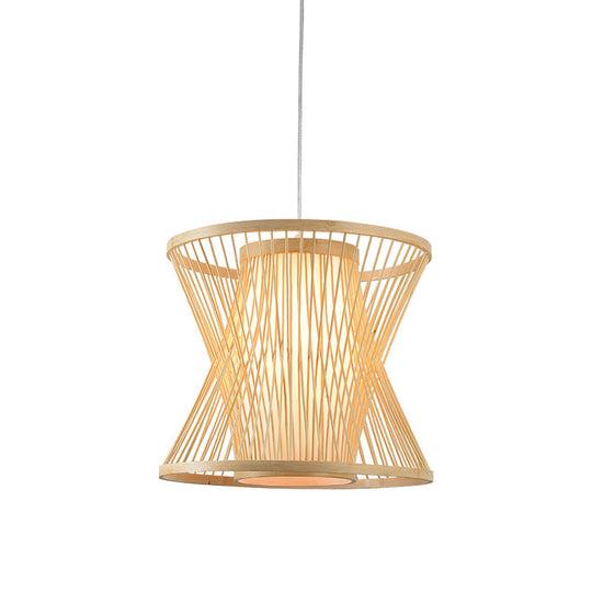 Nordic Bamboo Pendant Lighting: Symmetric Cage 1 Bulb Beige - Ideal For Restaurants