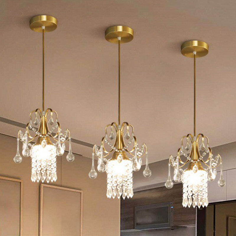 Gold Crystal Fringe Pendant Light For Dining Room - Traditional And Elegant Clear