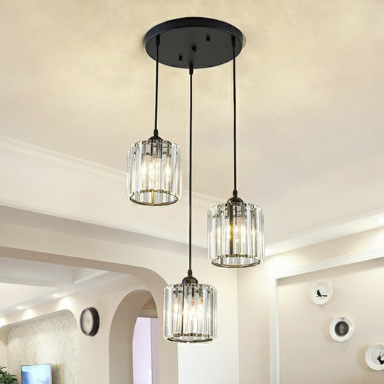 Black Crystal Block 3-Head Pendant Light - Modern Multi-Light Fixture For Dining Room Ceiling