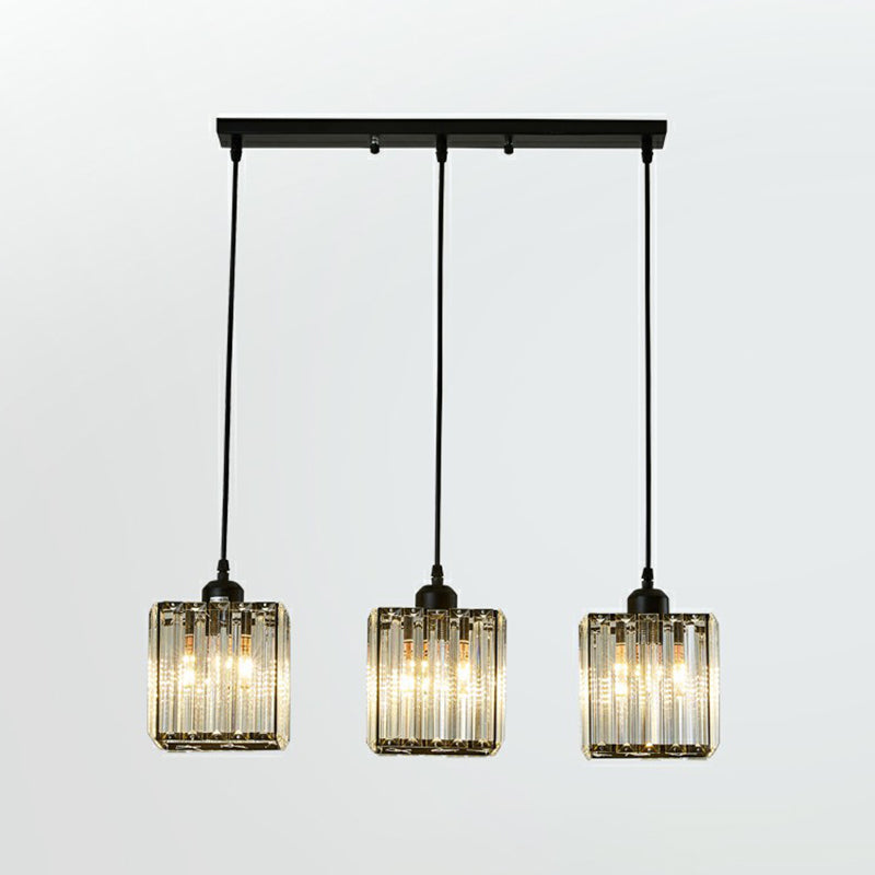 Black Crystal Block 3-Head Pendant Light - Modern Multi-Light Fixture For Dining Room Ceiling /