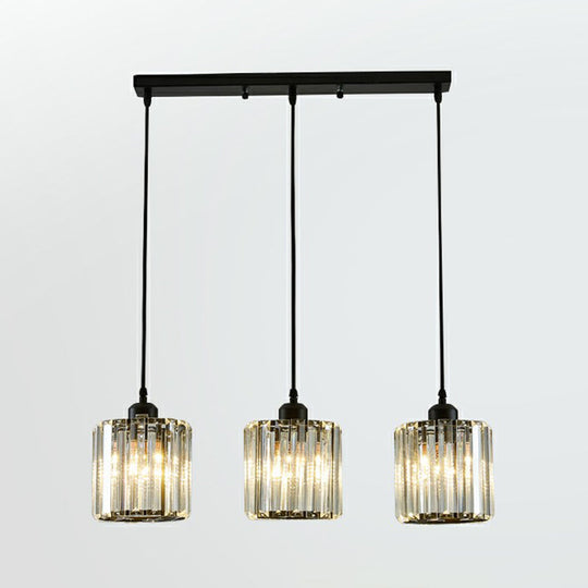 Black Crystal Block 3-Head Pendant Light - Modern Multi-Light Fixture For Dining Room Ceiling /