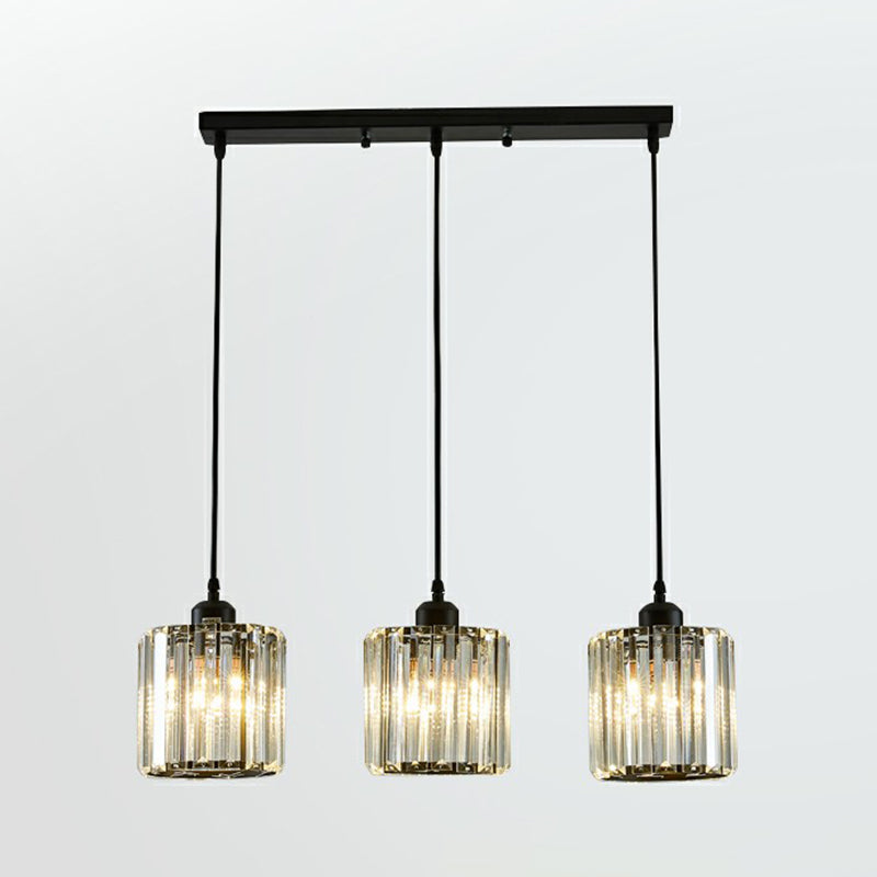 Modern Black Crystal Block Pendant With 3 Shaded Lights For Dining Room Ceiling / Round Linear
